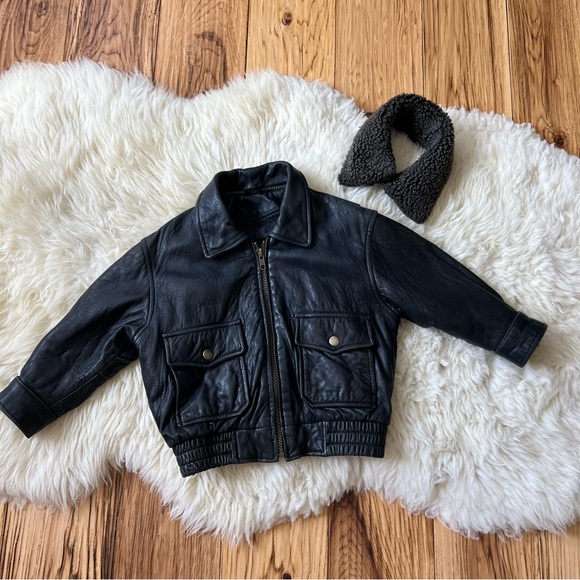 Danier Leather Bomber Jacket Removable Sherpa Collar Size 5 - Picture 5 of 11